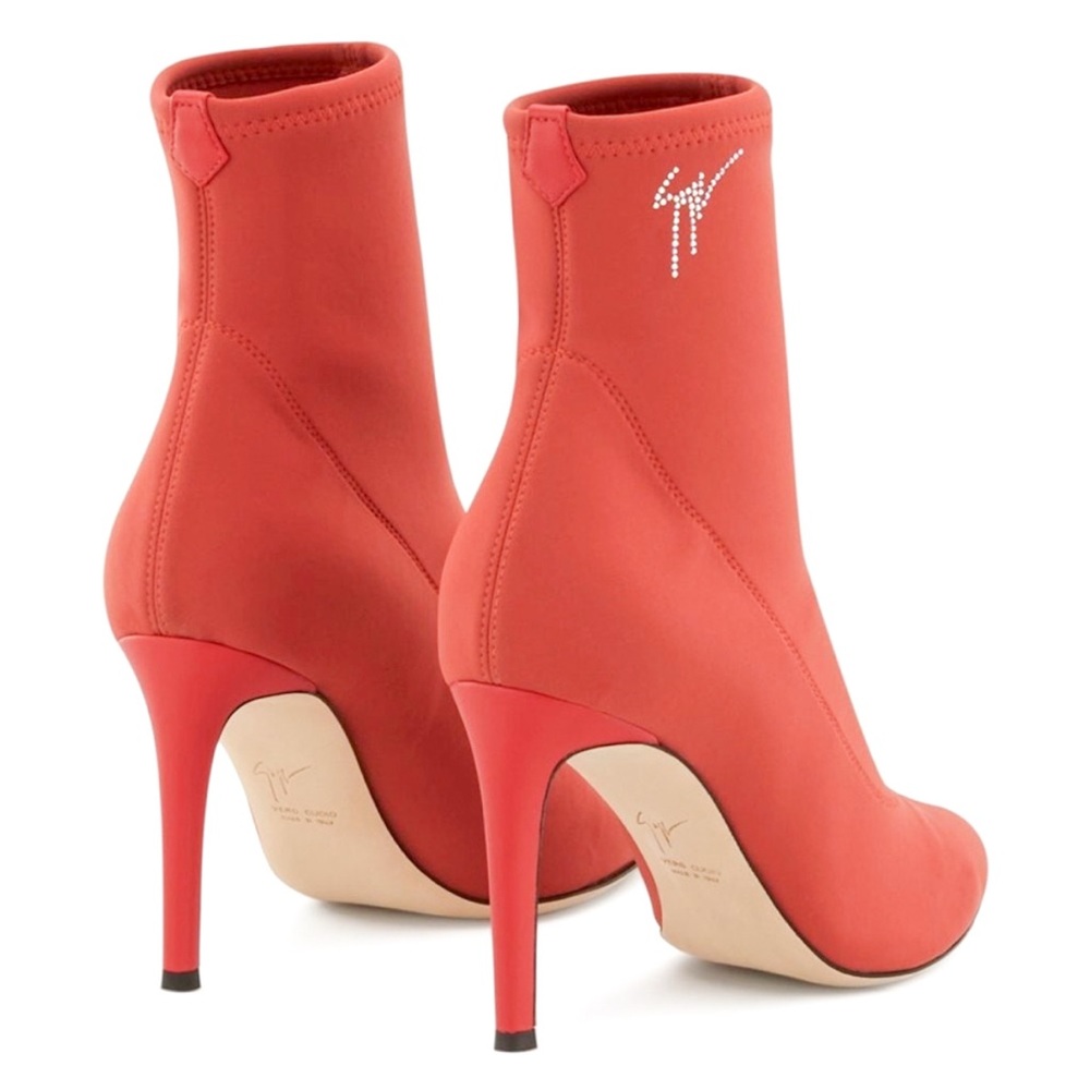 Giuseppe Zanotti Carlee Bimba 90 Rhinestone Logo Sock Bootie Mid Heel Ankle Boot